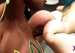 Futa alien plays with a young busty sexy hottie in the sci-fi lab