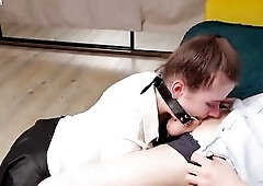 Ritzy Rain Takes A Deepthroat Exam On Top Of Mirror And Gets Mouth Drilled With O-Ring Throat Gag