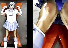 SMホテルで拘束プレイオナニーする男の娘セーラーマーキュ〇ー。立ったままネクサスレボで前立腺刺激❤