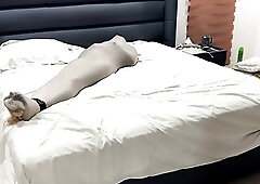 Mummified in Hose Cocoon Vulnerable Encased Inside Nylon