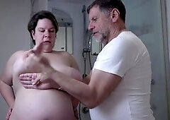 Cuckold in Germany with a curvy babe and her enormous breasts