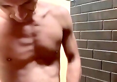 Molten hetero fellow jacking off at the gym’s douche(donk,prick)