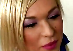 Inked shemale cheerleader Aubrey Kate rides her boyfriend's stiff schlong