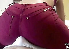 Dry humping in taut jeans cum in panties from a lap dance