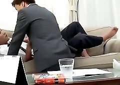 Two japanese boys student study anal each other