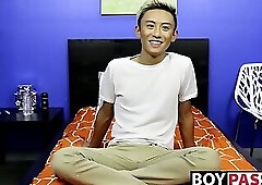 Cute asian twink Ty Neiman splashing hot cum on himself