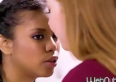 Nia Nacci pleases white babe by licking and touching her