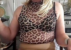 Smoking in leopard print bodysuit