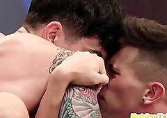 Athletic gym stud barebacked in locker room by his BF