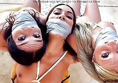 Latin babe Realtor and Her Clients Rachel Lei and Lola Lu, Ambushed, Tape Wrapped Gagged, Rope Chair Bound and Hogtie