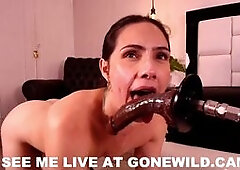 Latina Babe Deepthroats Huge Dildo on Live Webcam