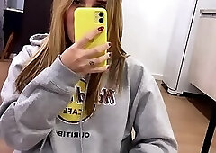 Shemale licks cum off mirror