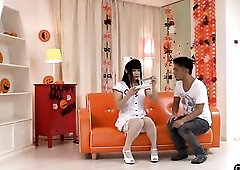 Hawt oriental nurse gets herself some yummy pleasures