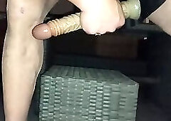 Horny crossdresser outdoor dildo ass play and piss