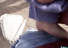 Cute Italian Pulls White BELT to one Side for My LARGE ROD - Public Agent