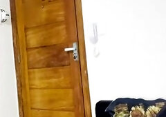 The floozy received the delivery man wearing solely pants, this guy couldn't resist and drilled her little booty.