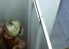 Golden-haired and Brunette hair Undress for Steamy Shower Play