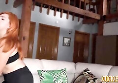 During the time that her spouse made tea, Cherie dropped to her knees and started sucking their guest’s giant ebony weenie.