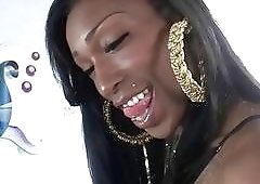 Cute black shemale Nyla Melrose plays with her lady stick