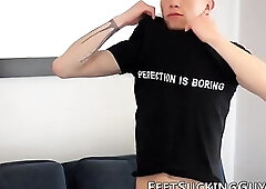 Skinny foot fetish twink Nick Daner wanking his big dick