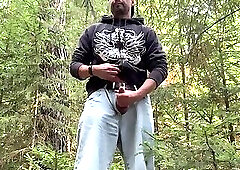 Masturbation in nature while picking mushrooms