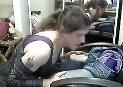 Jenn sucks the cum out of her boyfriend whilst wearing her hawt purple suit