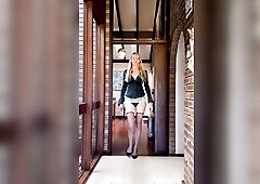 Sexy cougar in satin blouse is getting down to business