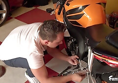 Blonde step mom get's nasty with her stepson in the garage