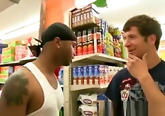 Interracial convenience store blowjob