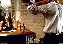 Business stud Chris Archer unfathomable mouth sucking knob to large melons brunette hair tgirl bartender TS Foxxy then getting anal drilled balls unfa