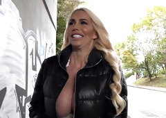 Huge boobs MILF pulled into giving POV blowjob and banging