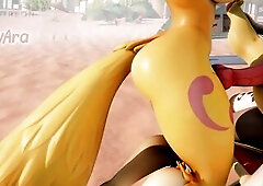 Ankha and 2B have a filthy trio in the beach