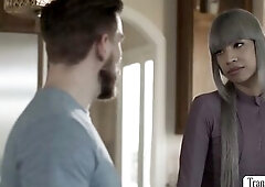 Attractive chap Steve Ricks meets the TS girlfriend of his bestfriend.They begin giving a kiss in her place and that guy then licks her butt 1st to ma