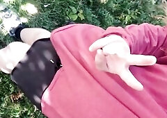 Exhibitionist transsexual screws herself in public and cums