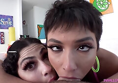 threesome POV deepthroat with perky tits kinky babes