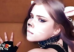 Pretty teen in a cosplay costume is getting fucked in the ass, in a doggy- style position