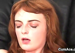 Unusual Bombshell Gets Cum Shot On Her Face Sucking All The Semen