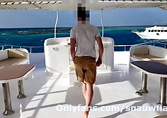 He gets bare on the public beach and I invite him on the yacht for the end of the evening