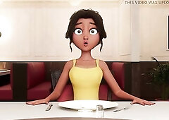A futa woman gets stood up but her waiter aims to make sure this babe has a great night!