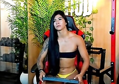 Shemale tranny enjoying solo masturbation