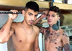 Latino twinks Kendro and Nano fuck after work