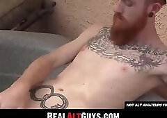 Tattooed ginger twink gets his ass licked and dick sucked by a horny homo and moans