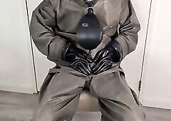 Breathplay masturbation Zodiac Zodiak heavy rubber hazmat suit with gasmask rebreathing bag,