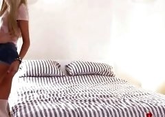 Blonde Lesbian Lovers Make Sweet Music In Bed