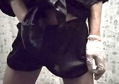 Femboy masturbates in short shorts