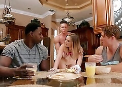 Dirty chick is having a foursome with three gifted studs