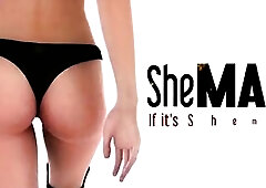 Klarissa has no problems to turn around and pull up her tiny satin ebony suit to show off her bright pink and white pants which this babe undresses do