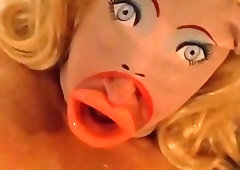 Submissive bimbo pretends to be a real life sex doll