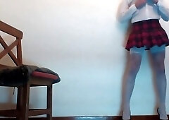 Naughty crossdressing shemale babe teases in her sexy secretary outfit