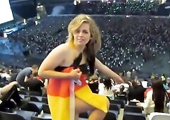 This German amateur has got balls, This Babe enters a stadium clothed with a flag and no thing beneath it! Then that babe flashes with thousands of pe